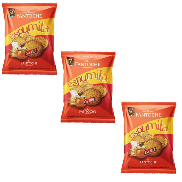 Fantoche Espumita con Miel Sweet Honey Cookies Classic Sugar Crisp Cookies, 300 g / 10.58 oz (pack of 3)