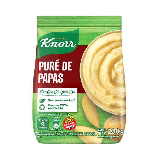 Knorr Puré de Papas Dehydrated Potatoes Powder Ready To Make Mashed Potatoes - No Preservatives Added, 200 g / 7.05 oz for 9 servings