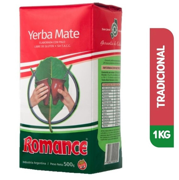 Romance Yerba Mate Elaborada con Palo Traditional Yerba Mate with Stems from Misiones, Argentina, 500 g / 1.1 lb bag