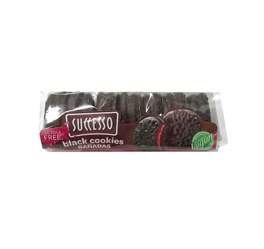 Successo Bañadas Black Cookies Red Berries Cream Filled Cookies with Milk Chocolate Coating, - Vegan Cookies 140 g / 4.9 oz