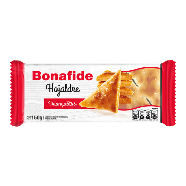 Bonafide Hojaldre Triangulos Galletitas de Hojaldre Puff Pastry Triangles Biscuits with Sugar Crystals, 150 g / 5.29 oz (pack of 3)