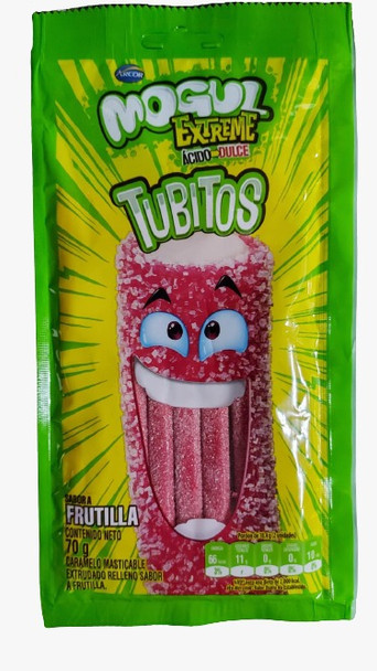 Mogul Tubos Ácidos de Frutilla Sour Candy Tubes Strawberry Flavored Classic Licorice Candies, 70 g /  2.47 oz
