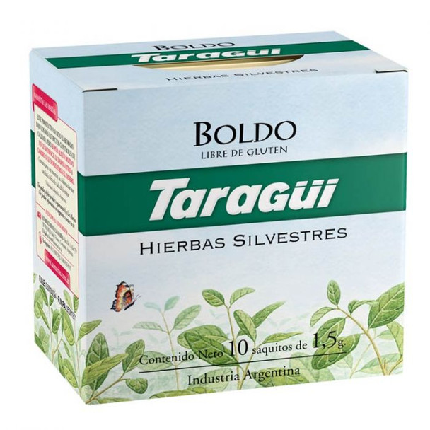 Taragüi Boldo Tea Bags Natural Digestive Herbs Ideal for After Meals, 10 tea bags