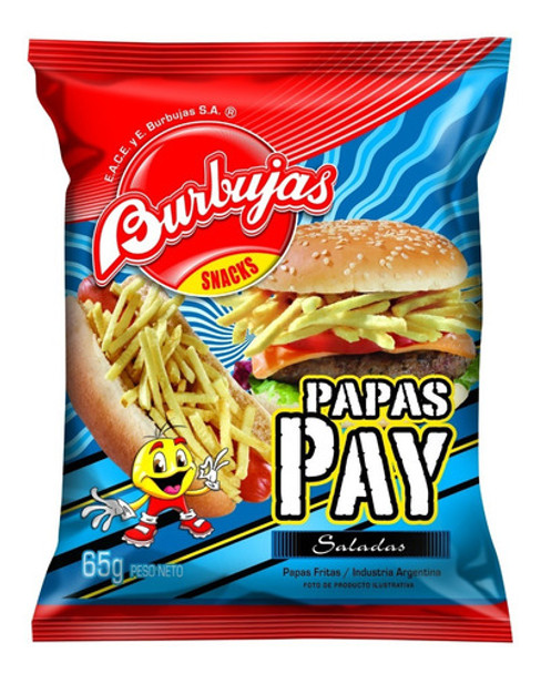 Burbujas Papas Pay Saladas Potato Sticks Crunchy Snack Perfect Hot Dog Topping, 65 g / 2.29 oz bag