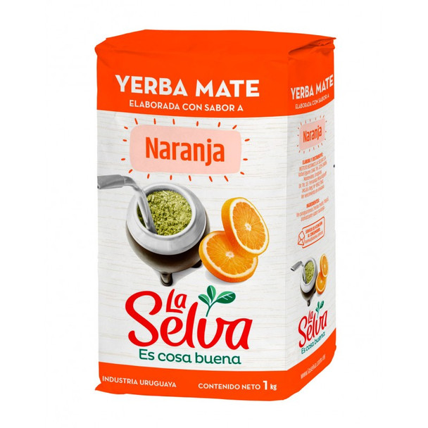 La Selva Yerba Mate Naranja Orange Flavored Yerba Mate from Uruguay, 1 kg / 2.2 lb