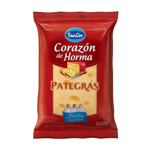 Sancor Pategrás Trozado Corazón de Horma Semi-Hard Cheese Pategras, 240 g / 8.5 oz sealed pack