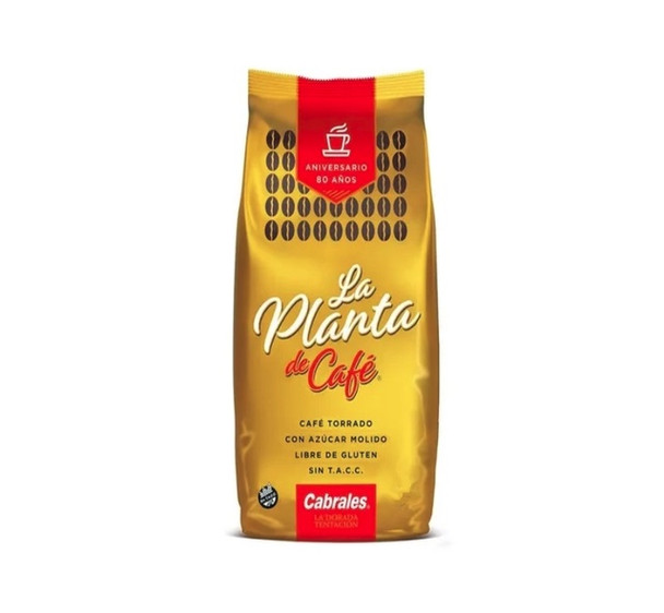 Cabrales La Planta de Café Torrado con Azúcar Roasted Ground Coffee with Sugar - sin T.A.C.C. - Gluten Free, 130 g / 4.6 oz bag