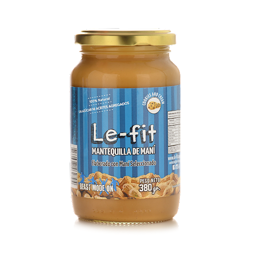 Mantequilla Pasta de Maní Cookies & Cream Flavored Peanut Butter Sweetened with Stevia 100% Natural - Kosher & Gluten Free by Le-Fit, 380 g / 13.5 oz