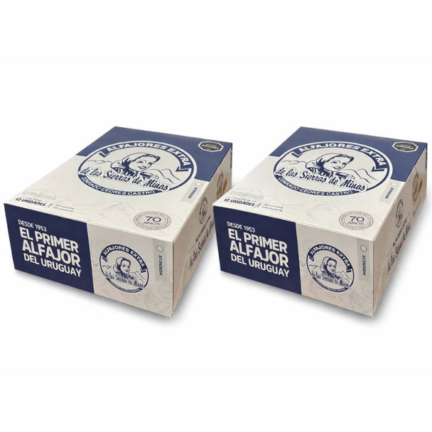 Sierras De Minas Alfajor de Nieve Italian Meringue Merengue Alfajor Filled with Dulce de Leche - Alfajores From Uruguay, 60 g / 2.12 oz, 12 alfajores per box (pack of 2 boxes)