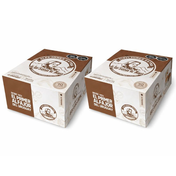 Sierras De Minas Alfajor de Chocolate Milk Chocolate Alfajor Filled with Dulce de Leche - Alfajores From Uruguay, 65 g / 2.3 oz, 12 alfajores per box (pack of 2 boxes)