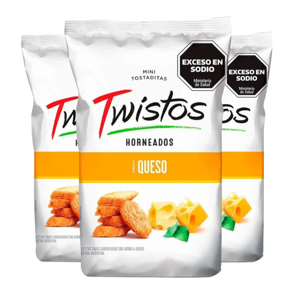Twistos Horneados Sabor Queso Mini Baked Toasts Cheese Flavor, 40 g / 1.41 oz (pack of 3)