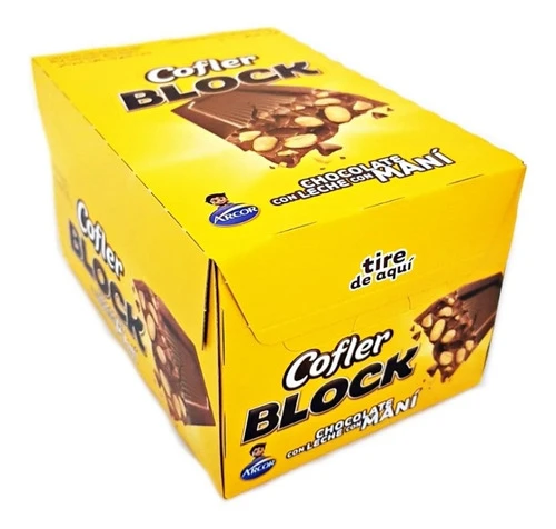 Cofler Block Barrita de chocolate con leche y cacahuetes, 38 g / 1.34 oz c/u (caja de 20 barritas)