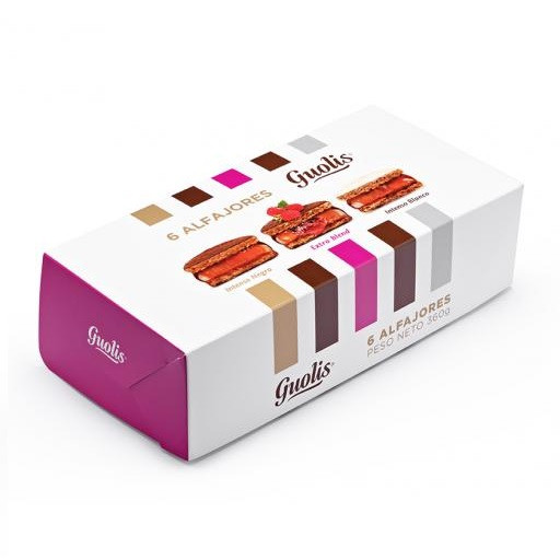 Guolis Alfajores Premium Extra Blend Semi-Bitter Chocolate Alfajor With Dulce de Leche & Raspberry Filling (box of 6)