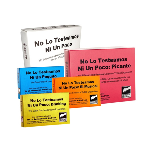 Expansions Combo No Lo Testeamos Ni Un Poco Original Game + Expansions Social Humour Cards Game Gallant Game Ideal for Parties (Picante, Poquito, Musical & Drinking Expansion) (Spanish)