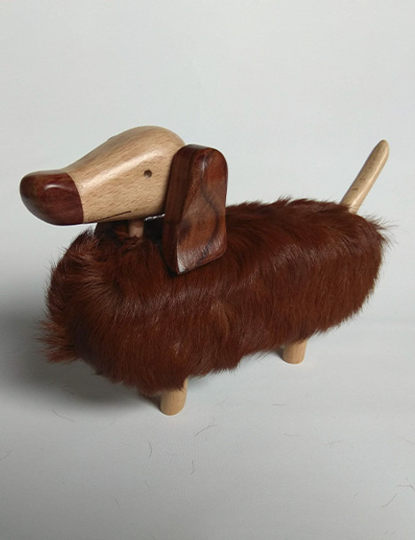 Perro Salchicha Dachshund Wiener Dog Handmade Wood & Leather Dog Doll Decorative Animal Doll Toy by Taller Clavelli, 14 cm x 25 cm x 8 cm / 5.5" x 9.8" x 3.1"