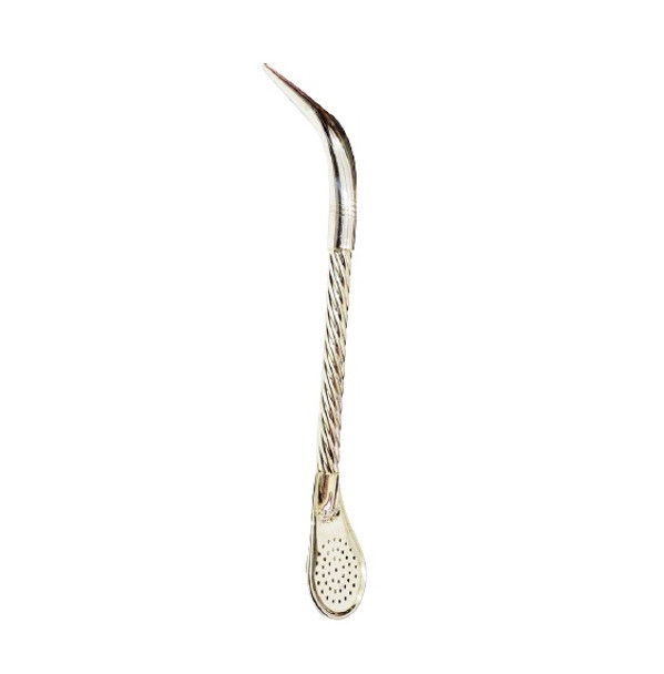 Pico de Loro Bombilla Cincelada Alpaca Stirrer with Braid Design, Angled Mouthpiece and Spooned Filter, 18 cm / 7"