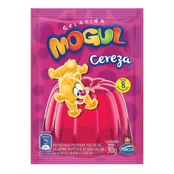 Mogul Gelatina Cereza Cherry Jell-O Powder Ready To Make Jelly, 30 g / 1 oz ea (box of 8 pouches)