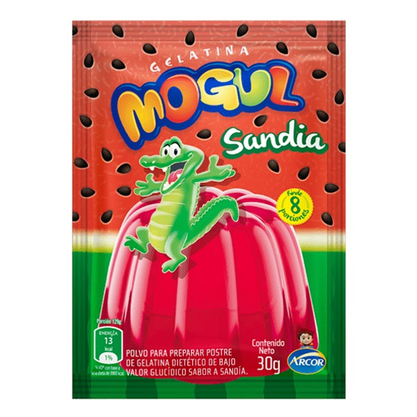 Mogul Gelatina Sandía Watermelon Jell-O Powder Ready To Make Jelly, 30 g / 1 oz ea (box of 8 pouches)