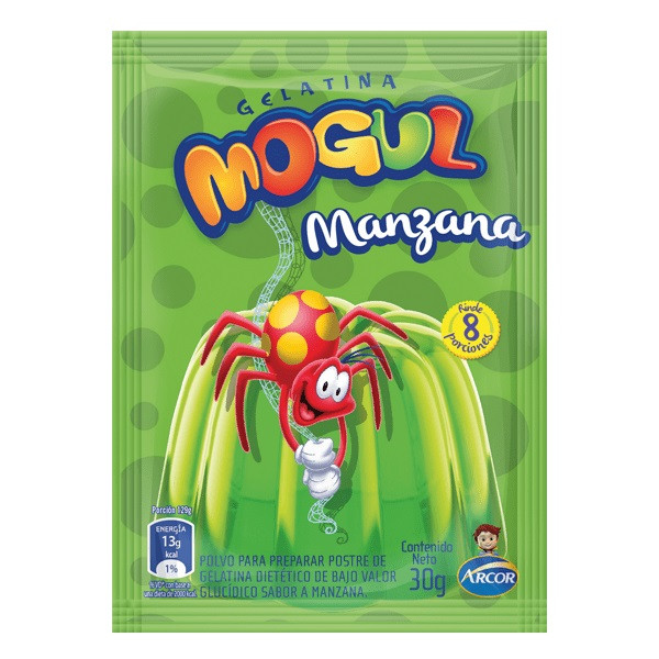 Mogul Gelatina Manzana Apple Jell-O Powder Ready To Make Jelly, 30 g / 1 oz ea (box of 8 pouches)