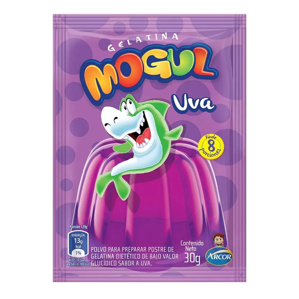 Mogul Gelatina Uva Grape Jell-O Powder Ready To Make Jelly, 30 g / 1 oz ea (box of 8 pouches)