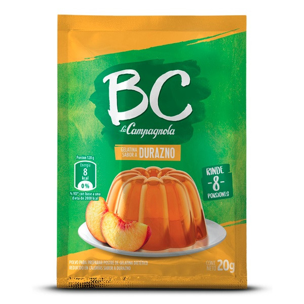 BC Gelatina Durazno Gelatina de Postre en Polvo Lista Para Hacer Gelatina, 20 g / 1 oz c/u (caja de 8 bolsitas)