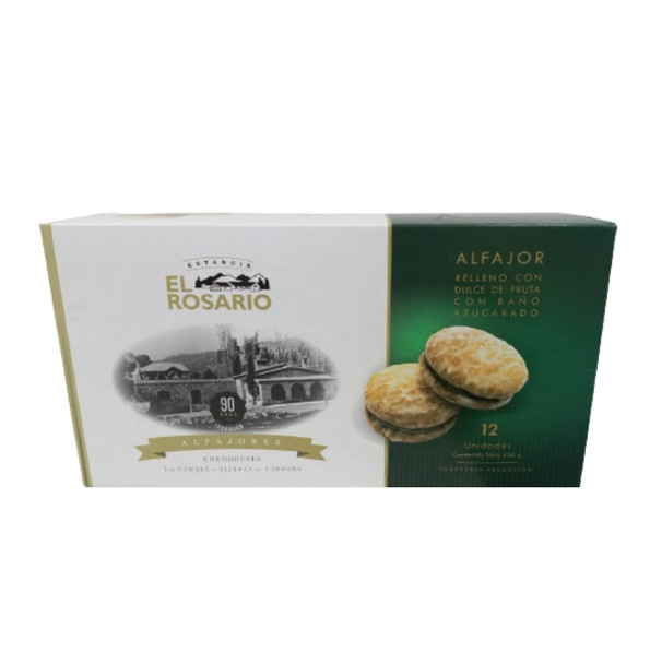 Estancia El Rosario Alfajores Cordobeses Espolvoreados de Azúcar con Relleno de Jalea de Frutas, 38 g / 1.34 oz c/u (caja de 12 alfajores)