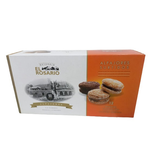 Estancia El Rosario Alfajores Cordobeses Surtidos Sprinkled Sugar & Chocolate Alfajores with Fruit Jelly & Dulce de Leche Filling, 38 g / 1.34 oz ea (box of 12 alfajores)