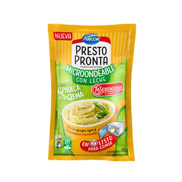 Presto Pronta Polenta Espinaca Microondas 2-Minutos Microondas Polenta de Maíz Sabor Espinacas y Nata, 65 g / 2.29 oz (pack de 3)