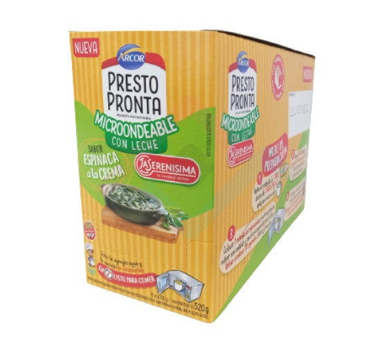 Presto Pronta Polenta Espinaca Microondas 2-Minute Microwave Corn Meal Polenta Spinach & Cream Flavor, 65 g / 2.29 oz (box of 8)