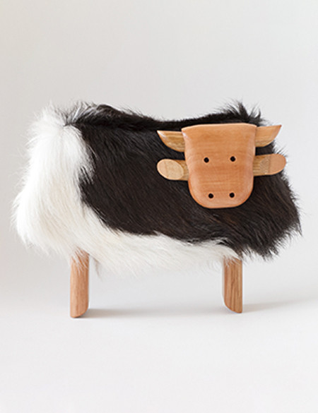 Vaca Cuero Natural Top Handmade Cow In Cowhide And Wood Doll Decorative Animal Doll Toy by Taller Clavelli, 15 cm x 20 cm x 9 cm / 5.9" x 7.9" x 3.5 "