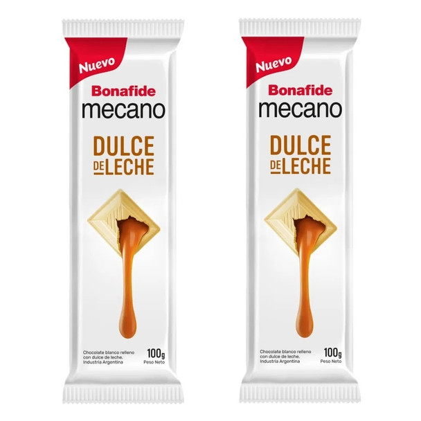 Mecano Dulce de Leche White Chocolate Bars with Dulce de Leche Filling, 100 g / 3.5 oz bar (pack of 2)