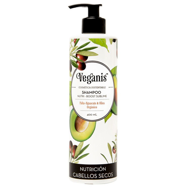 Veganis Champú Nutri Boost Champú vegano para cabello seco con aguacate y oliva orgánica, 400 ml / 13.5 fl oz