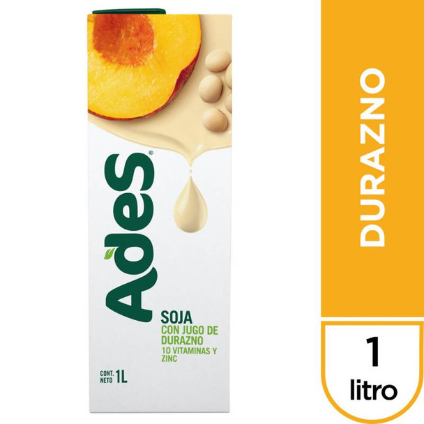 Ades con Jugo de Durazno Soy Juice Peach Flavor Tetra Pak, 1 l / 33.8 fl oz