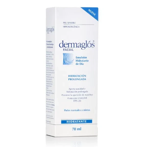 Dermaglós Emulsión Hidratación Prolongada Moisturizer Day Emulsion Cream for Normal To Combination Skin with SPF 20 Sunscreen, 70 ml / 2.4 fl oz