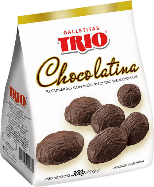 Trio Chocolatina Soft Cookies with Milk Chocolate Coating Galletitas Recubiertas, 300 g / 10.6 oz bag