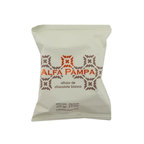 Alfa Pampa Alfajor White Chocolate with Dulce de Leche, 60 g / 2.1 oz (pack of 6)