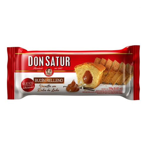 Don Satur Budín Relleno Vanilla Pudding with Dulce de Leche Filling Perfect Pound Cake for Mates, 215 g / 7.6 oz 