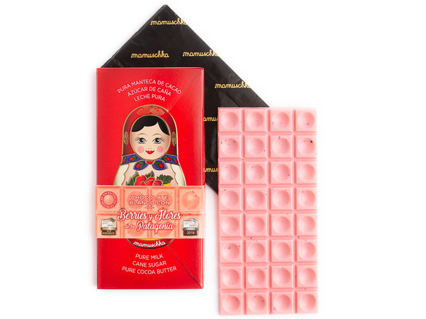Mamuschka White Chocolate Bar with Berries & Patagonian Flowers Tableta Chocolate Blanco Con Berries y Flores De La Patagonia - Gluten Free & Kosher, 50 g / 1.76 oz