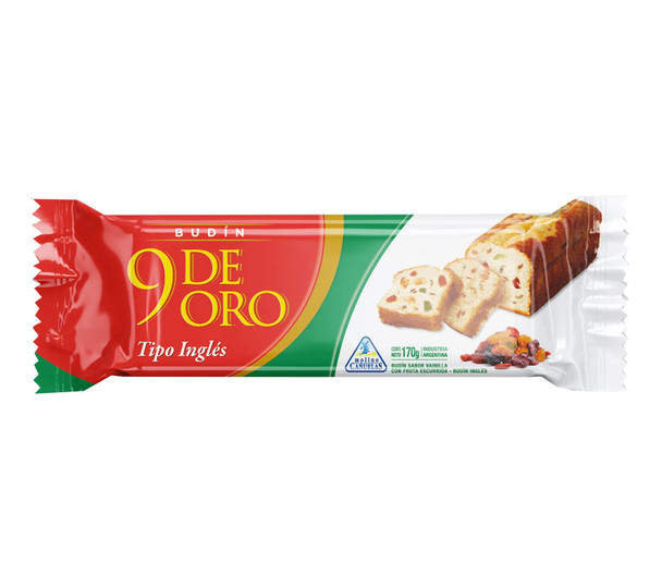 9 De Oro Budín Tipo Inglés Vanilla Pound Cake with Fruit English Style Soft Cake for Mates & Coffee, 170 g / 6 oz