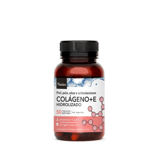 Natier Colágeno+E Hidrolizado Dietary Supplement Collagen + CoQ10 + Vitamin E Healthy Skin, Hair & Nails, 0.19 g per unit (50 count)