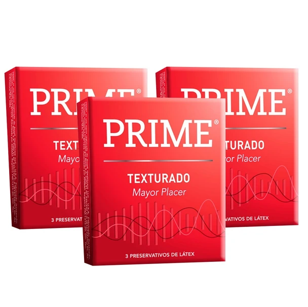 Prime Texturado Preservativos Textured Latex Condoms Stimulating Condoms, 3 boxes with 3 condoms ea (9 count)