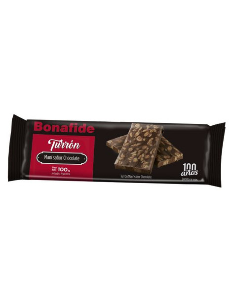 Turrón Bonafide de Chocolate y Maní con Cacahuetes - Sin Gluten, 100 g / 3.5 oz