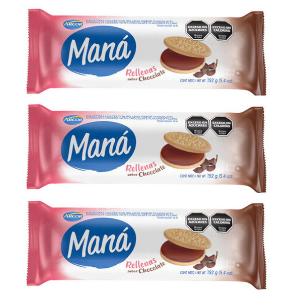 Maná Rellenas Chocolate Thin Sweet Cookies with Chocolate Filling, 152 g / 5.4 oz (pack of 3)