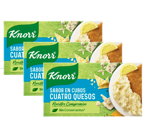 Knorr Caldo Cuatro Quesos Sabor Queso Perfecto para Sazonar la Comida - Sin Conservantes Añadidos, caja de 6 unidades (pack de 3)
