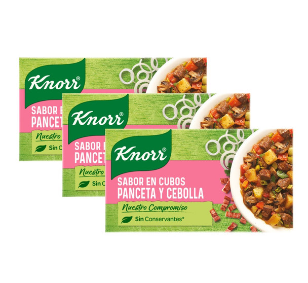 Knorr Caldo Panceta y Cebolla Bacon & Onion Flavored Soup Broth Perfect for Seasoning Food - No Preservatives Added, 6 count box (pack of 3)