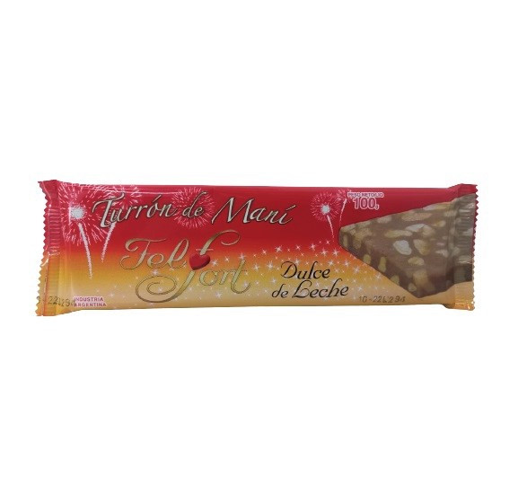 Felfort Turrón Dulce de Leche Peanut Nougat Torrone Dulce de Leche Flavor, 100 g / 3.52 oz bar