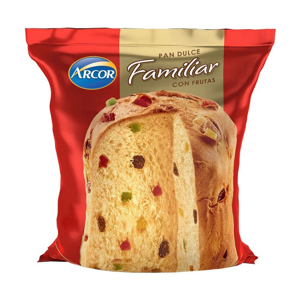 Arcor Pan Dulce Familiar Con Frutas Panettone with Fruits Italian Style Fruit Cake for Christmas Family-Sized, 600 g / 21.2 oz