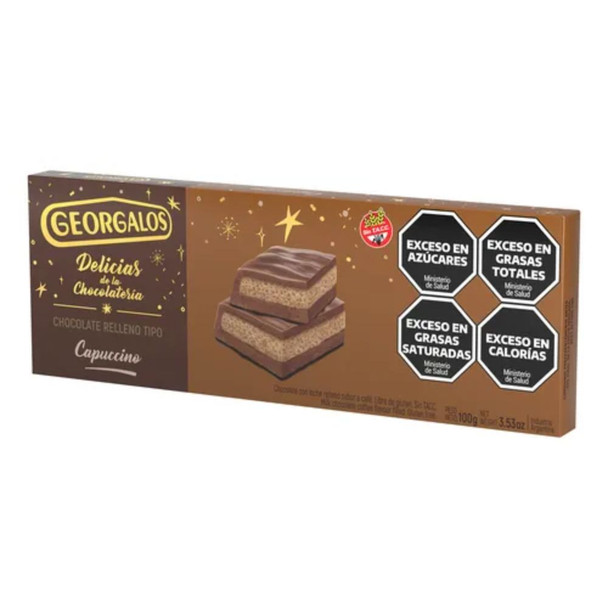 Georgalos Delicias Chocolate Relleno Milk Chocolate Bar with Soft Cappuccino Mousse Interior, 100 g / 3.53 oz