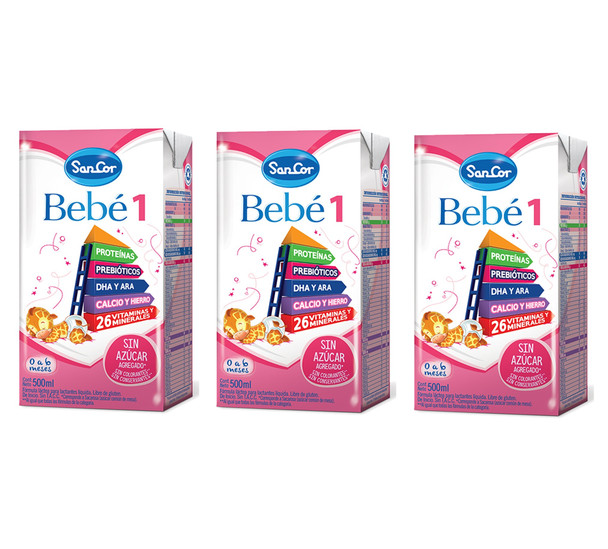 Sancor Bebé 1 Baby Formula Milk with DHA, ARA, Fibers, Proteins & Vitamins Recommended For 0 to 6 Months, 500 ml / 16.9 fl oz (pack of 3)