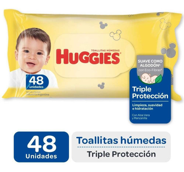 Huggies Toallitas Húmedas Triple Protección Baby Wipes with Aloe Vera Baby Skin Unscented Wet Wipes, 48 count (pack of 3)